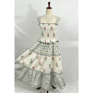 DAYDRESS Sz L Large Cotton Floral Smocked Top Sundress Dress